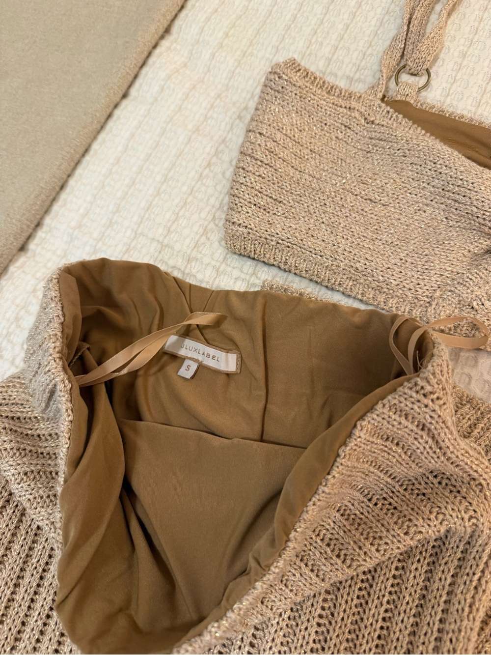 JLUXLABEL Beige Ribbed Knit Maxi Skirt set - Picture 8 of 9